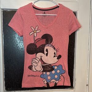 Disney Parks Women’s Coral Pink Classic Style Minnie Mouse T-Shirt Size Small